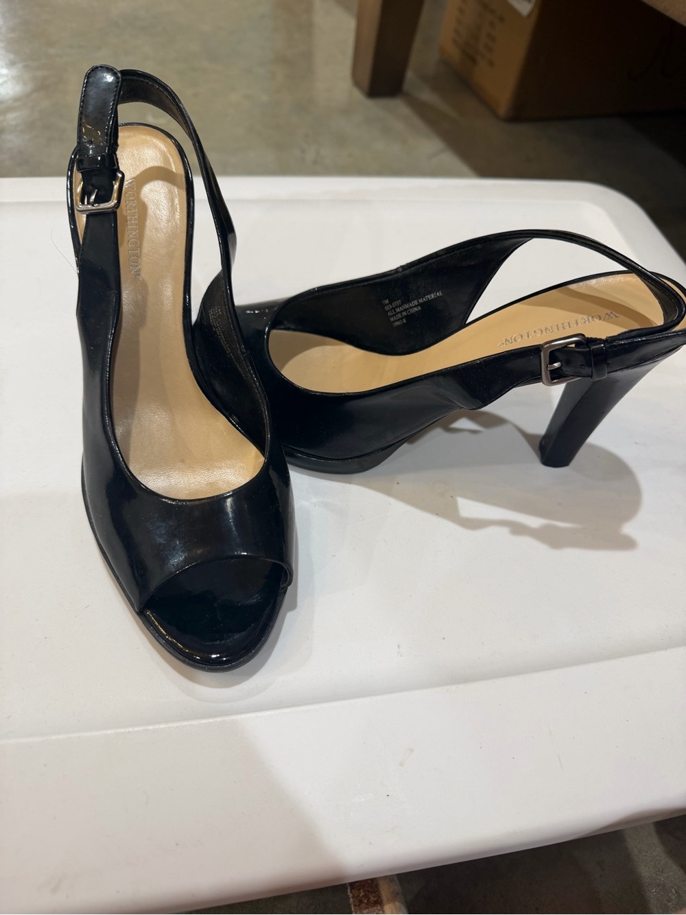 Worthington Black Patent Peep-Toe Slingback Heels